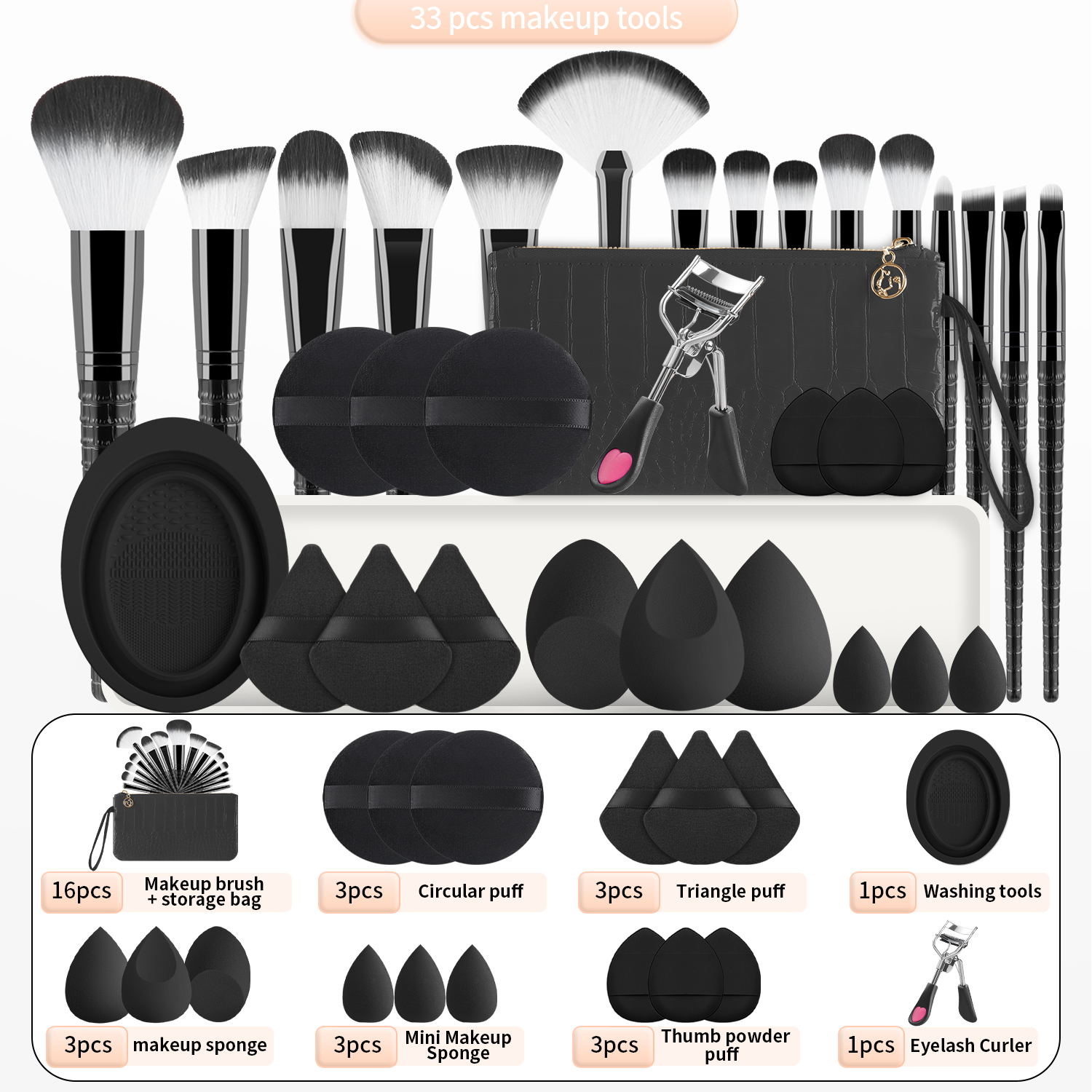 Huda Beauty Makeup Brush Set - 33Pcs All In One Makeup Tools