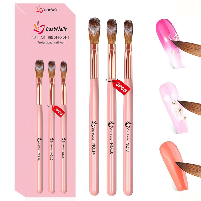 Blush Brush Kabuki - 【3Pcs Acrylic Nail Brushes #8/10/14 Professional